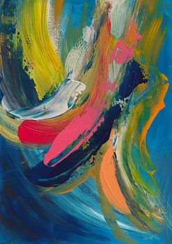 Abstrait moderne « Été » en bleu, jaune, orange et rose