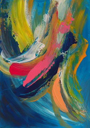 Abstrait moderne « Été » en bleu, jaune, orange et rose
