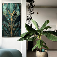 Klantfoto: Art Deco Elegant Gatsby: Raam Gatsby (Glas in Lood) van Surreal Media, op aluminium
