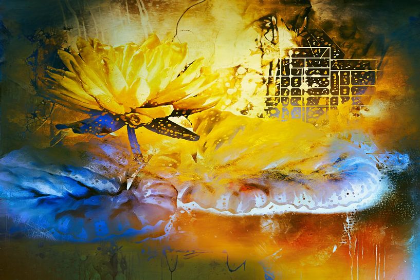 Un nénuphar avec des gouttes de pluie, abstrait et surréaliste par Helga Blanke