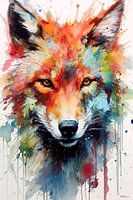 abstract colour watercolour of a fox