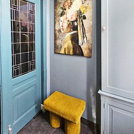 Klantfoto: Meisje met de Parel - The Metallic Edition (gezien bij vtwonen) van Marja van den Hurk, op canvas