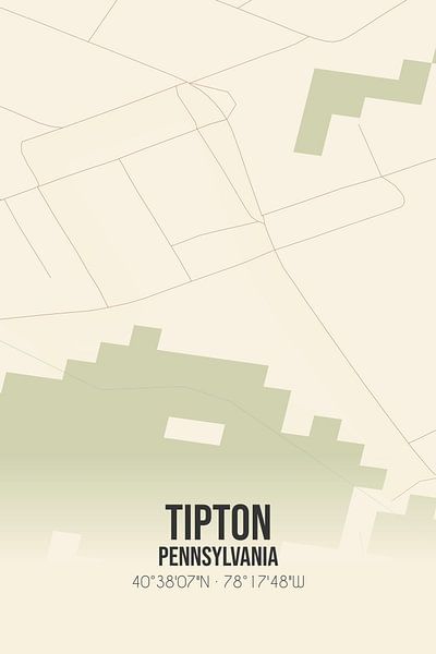 Vieille carte de Tipton (Pennsylvanie), USA. par Affiches de lieux
