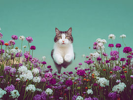A Feline Leap Among Purple Flowers by KRAB