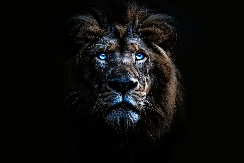 Impressive lion with hypnotic blue eyes by Art & Soul Creations