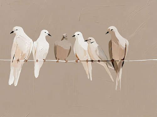 Duiven | Modern acrylverf schilderij in beige en wit