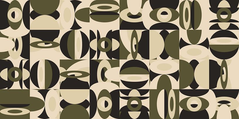 Bauhaus-Stil abstrakte industrielle Geometrie in Pastellgrün, Beige, Schwarz IX von Dina Dankers