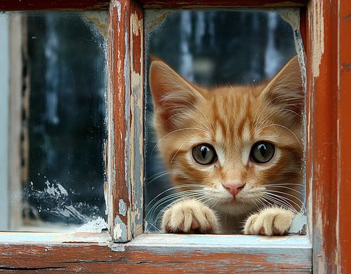 kat kijkt door het raam