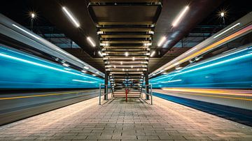 Trams with light tracks by Richard Stoop