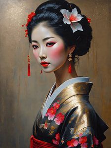 De mooie Japanse bloemen Geisha vrouw van Jolique Arte