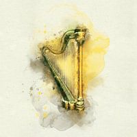 Classical Harp in Golden Watercolor