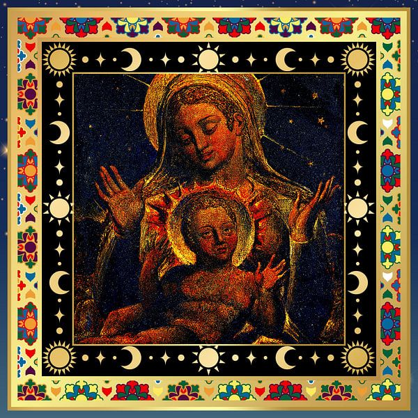 S.F. Neu bearbeitete Version von Jungfrau und Kind von William Blake von Silver Fox Art Decor