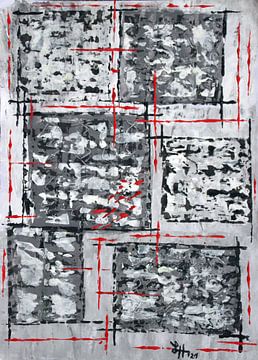 Rotes Gittergerüst auf schwarz-weißen Quadraten