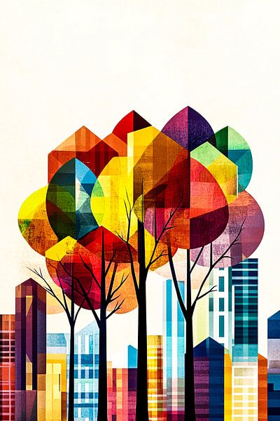 Colourful abstract trees and city by Imperial Art House