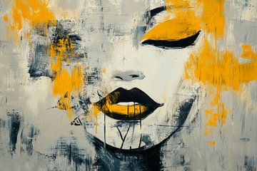 Abstract portrait of a woman in yellow and black by Poster Art Shop