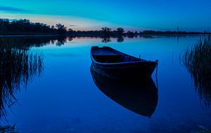 Roeiboot bij Blauw uurtje van Bert Molenaar