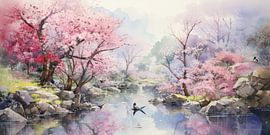 Very beautiful scenery with water and mountains by Art Bizarre