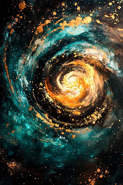 Spiral cosmos in gold blue by Art & Soul Creations