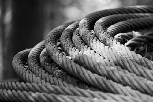 Rusty steel cable in monochrome