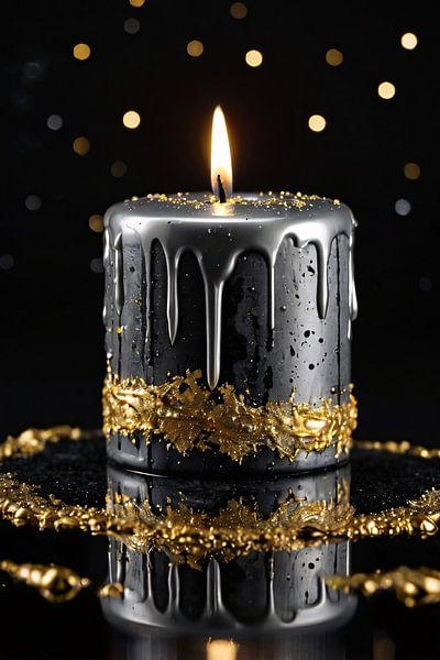 Zwarte kaars met gouden details van Art & Soul Creations