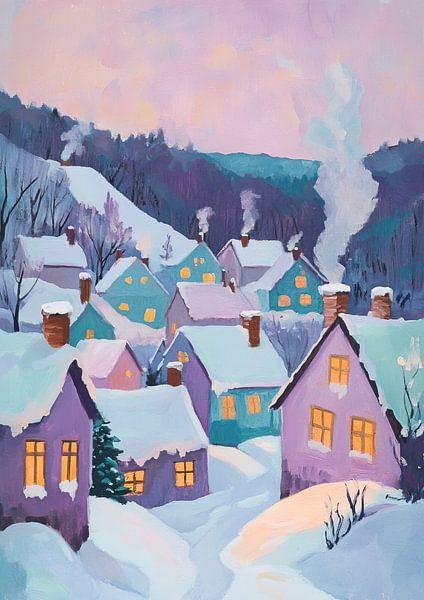 Winterdorp | Schilderachtig Dorp in Sneeuw van De Mooiste Kunst