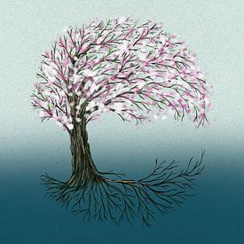 Levensboom met roze bloesem van Bianca Wisseloo