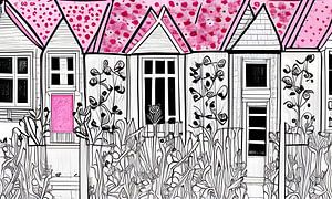 Haus Illustration in schwarz und weiß und rosa