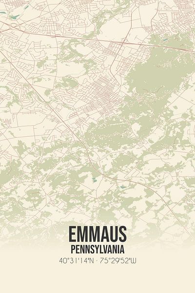 Vintage map of Emmaus (Pennsylvania), USA. by Prints of Place