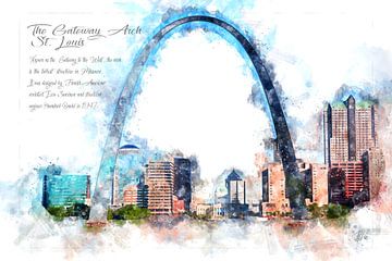 Gateway Arch, Watercolour, St. Louis, USA van Theodor Decker