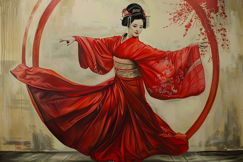 Japanese Geisha dance illustration