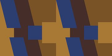 70s Retro funky geometric abstract pattern in cobalt blue, ocher, gold, brown sur Dina Dankers