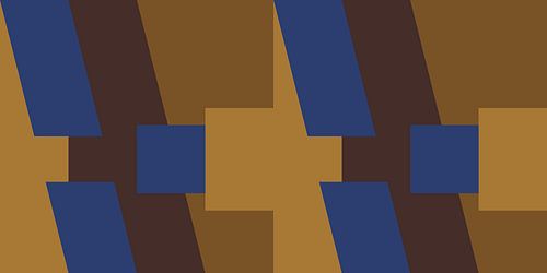70s Retro funky geometrisch abstract patroon in kobaltblauw, oker, goud, bruin