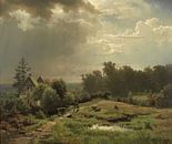 Hügelige Landschaft mit bewölktem Himmel, Andreas Achenbach von Meisterhafte Meister Miniaturansicht