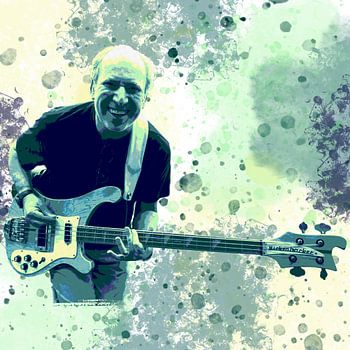 Popart zimmer een gitarist met glimlach