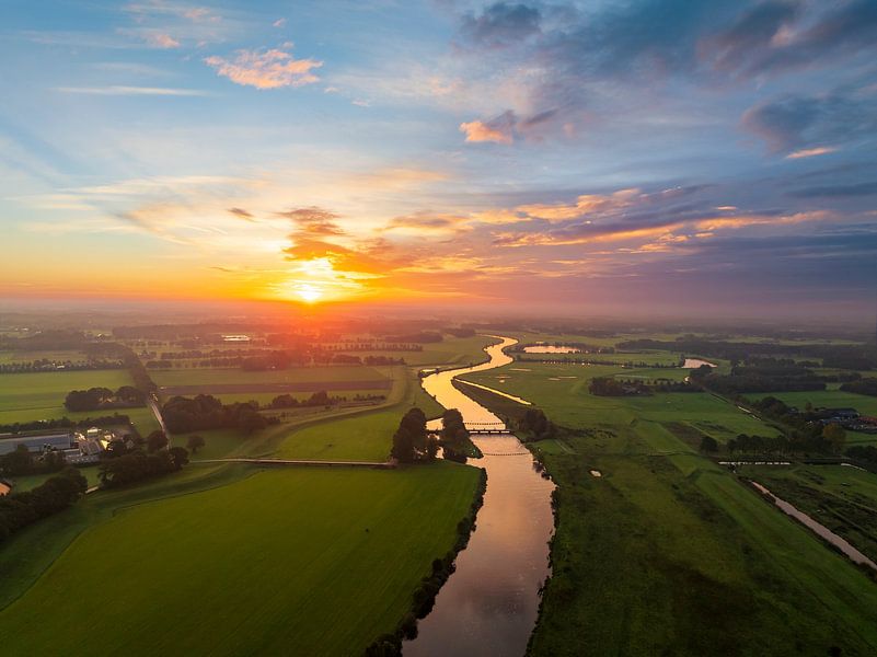 Vecht river sunrise seen from above during autumn in Overijssel, by Sjoerd van der Wal Photography