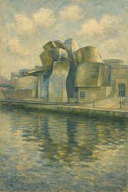 Reflecties van het Guggenheim Museum in Bilbao – Titaniumarchitectuur Impressionistische kunst van Travel Shop