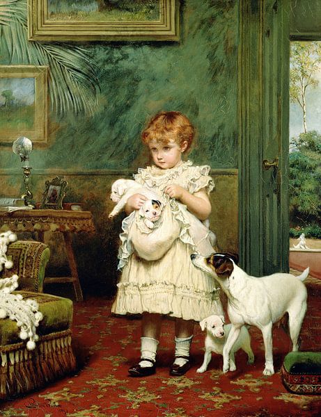 Charles Burton Barber,Girl with Dogs by finemasterpiece