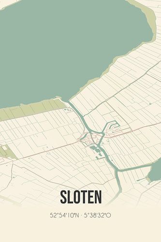Vintage landkaart van Sloten (Fryslan)