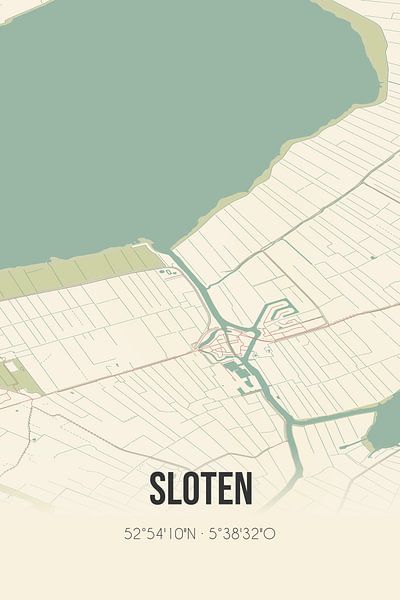 Carte ancienne de Sloten (Fryslan) par Affiches de lieux