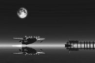 Retro – Klassiek  - Het vertrek van een vliegtuig uit het water bij volle maan van Jan Keteleer thumbnail