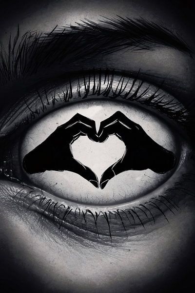 Eye and heart shape hands in black and white by Art & Soul Creations