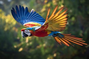 Scharlachara (Ara macao) im Flug