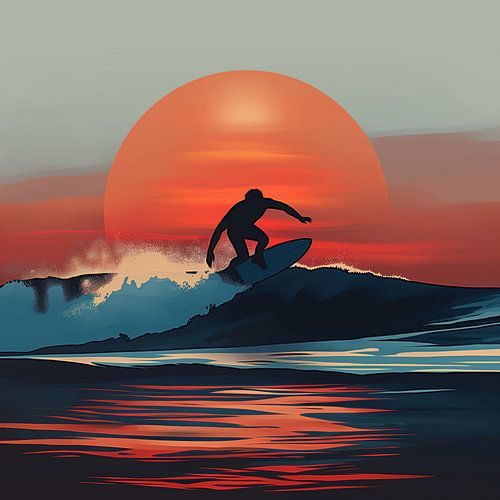 Surfer in de zonsondergang