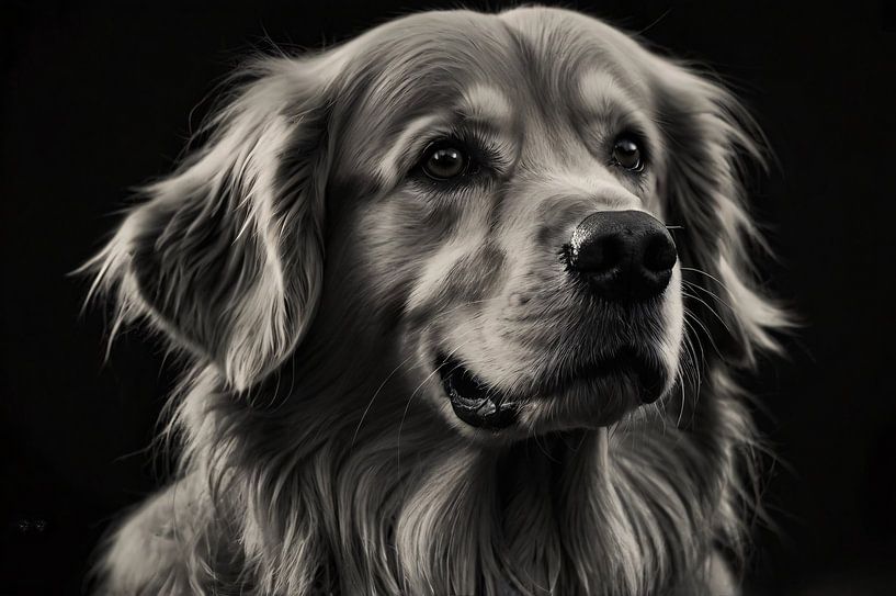 Detailed black and white photo of Golden Retriever by Art & Soul Creations