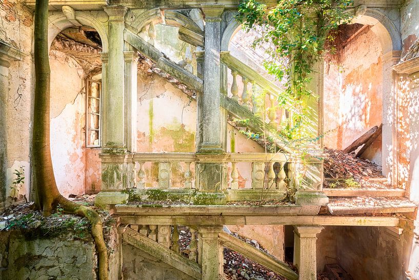 Treppenhausruine in einer verlassenen Villa. von Roman Robroek