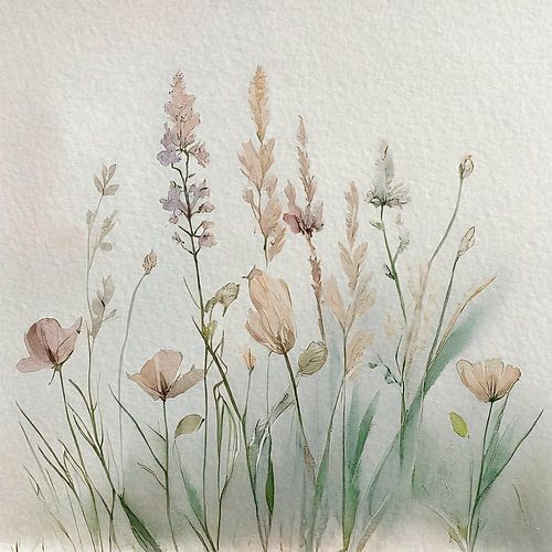 Rustig schilderij: Wilde bloemen in het gras