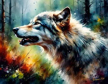 Wilde dieren in aquarel - Wolf 5 van Johanna's Art