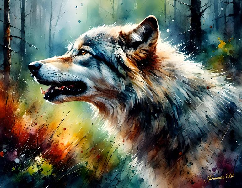 Wilde dieren in aquarel - Wolf 5 van Johannas Art Creations