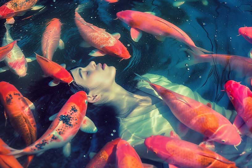 La femme dans l'étang de Koi par Frank Daske | Foto & Design