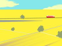Red Train Through Golden Fields – Minimalist Landscape